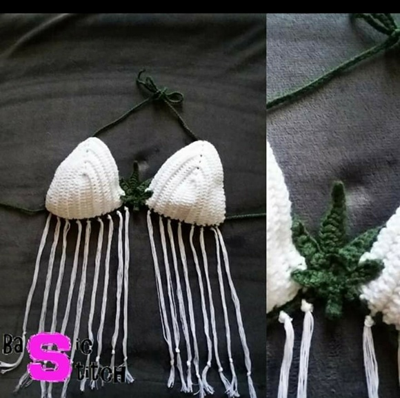 420 Crochet Bikini Top With Fringe - Picture 1 of 1
